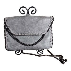 Gray Faux Leather Purse With Chain Strap And Accents